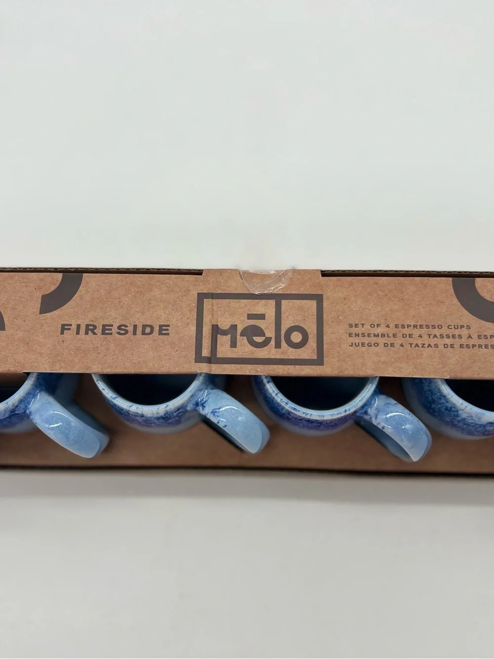 Fireside Set Of 4 Ceramic Blue Hand painted Espresso Cups 3.3 Oz